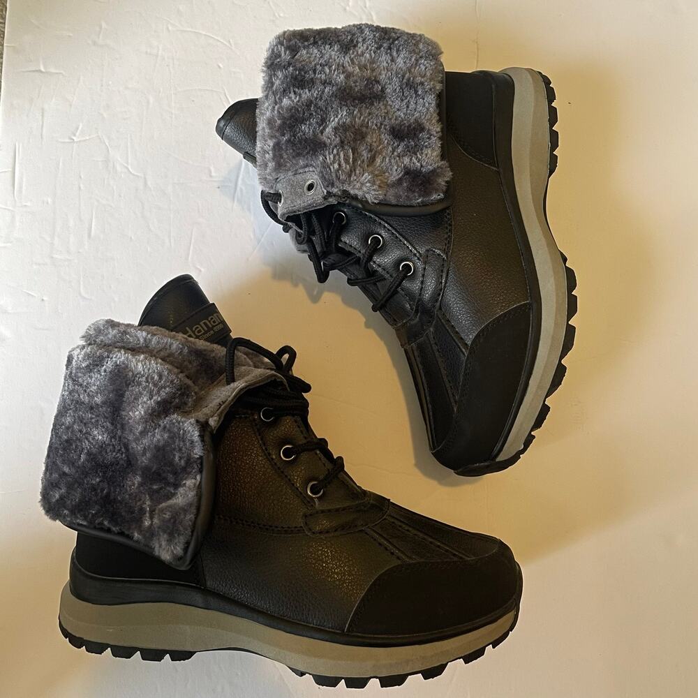 Hanani Women’s Ankle Snow Boots Black Fur Lined Lace Up Comfortable Round Toe